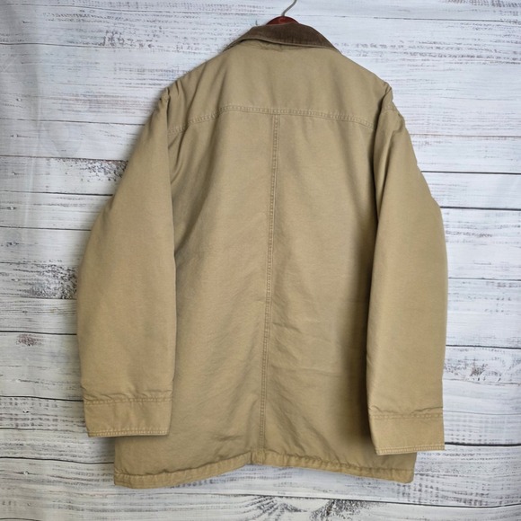 LL Bean Barn Coat Mens X Large Tall Quilted Corduroy Collar Beige 0WY21 XLT Flaw - Picture 2 of 13